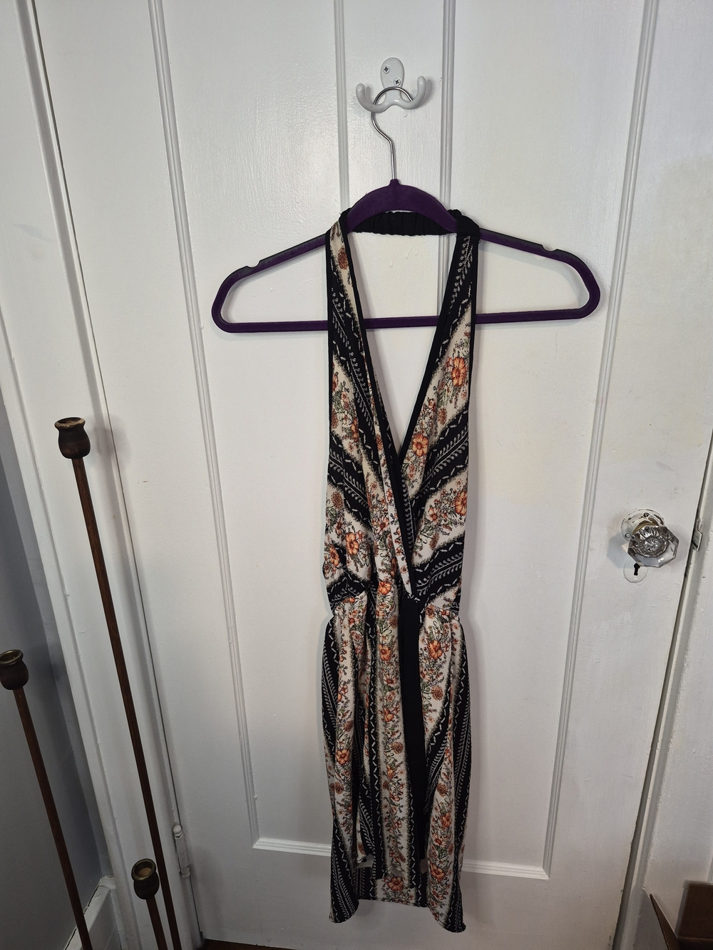 Monteau One-Shoulder Floral Midi Dress in Cream and Black with Orange Accents
